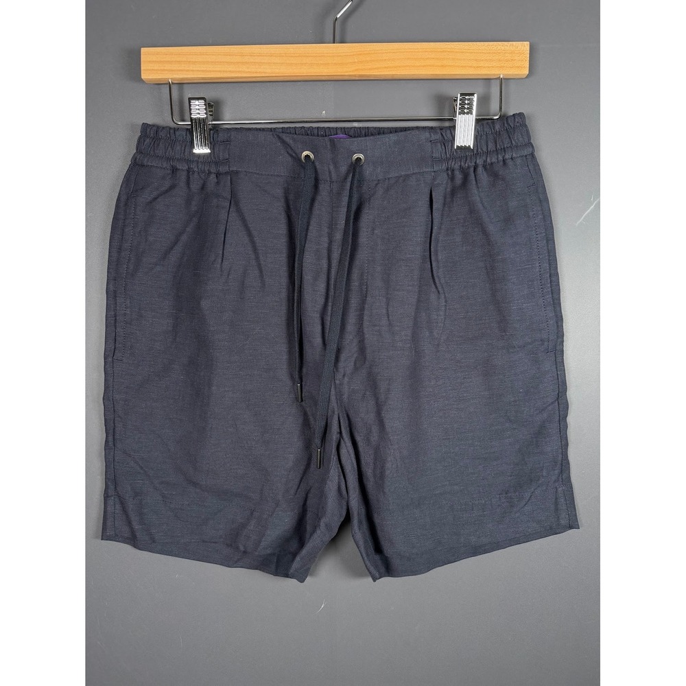 NWT Ralph Lauren Purple Label Mens Navy Linen Drawstring Shorts Size 30